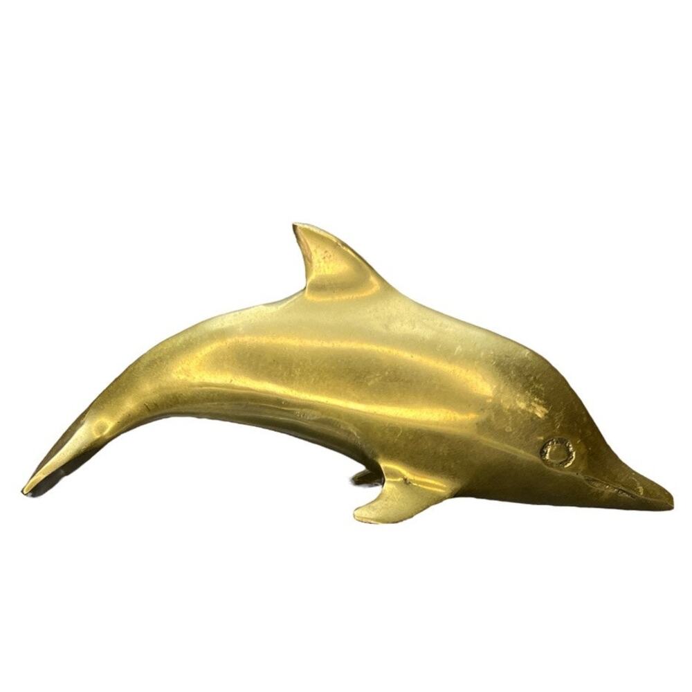 Vintage MCM Brass Dolphin Figurine Paperweight Home Decor Ocean Gift Collector